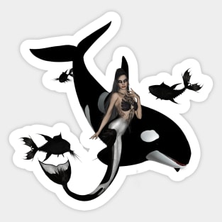 Wonderful mermaid with orca in the deep ocean Sticker